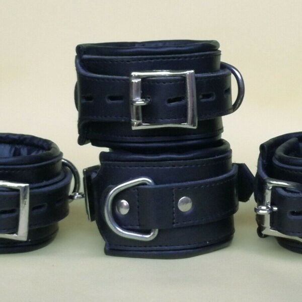 Heavy Duty Leather Bondage Restraint Set – 4-Piece Padded Cuffs with Locking Buckles