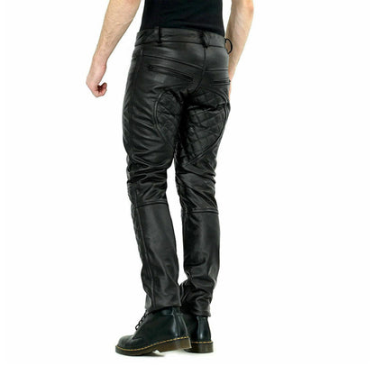 Men’s Cowhide Quilted Biker Leather Pants – BLUF Style with Zippers