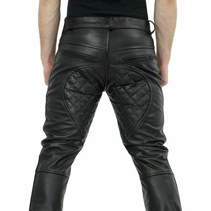 Men’s Cowhide Quilted Biker Leather Pants – BLUF Style with Zippers
