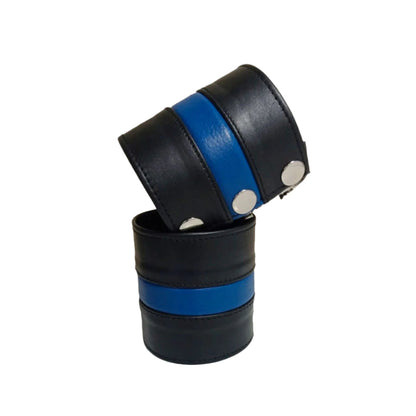 BDSM Leather Handcuffs – Black & Blue Bondage Restraints for Master Slave Play