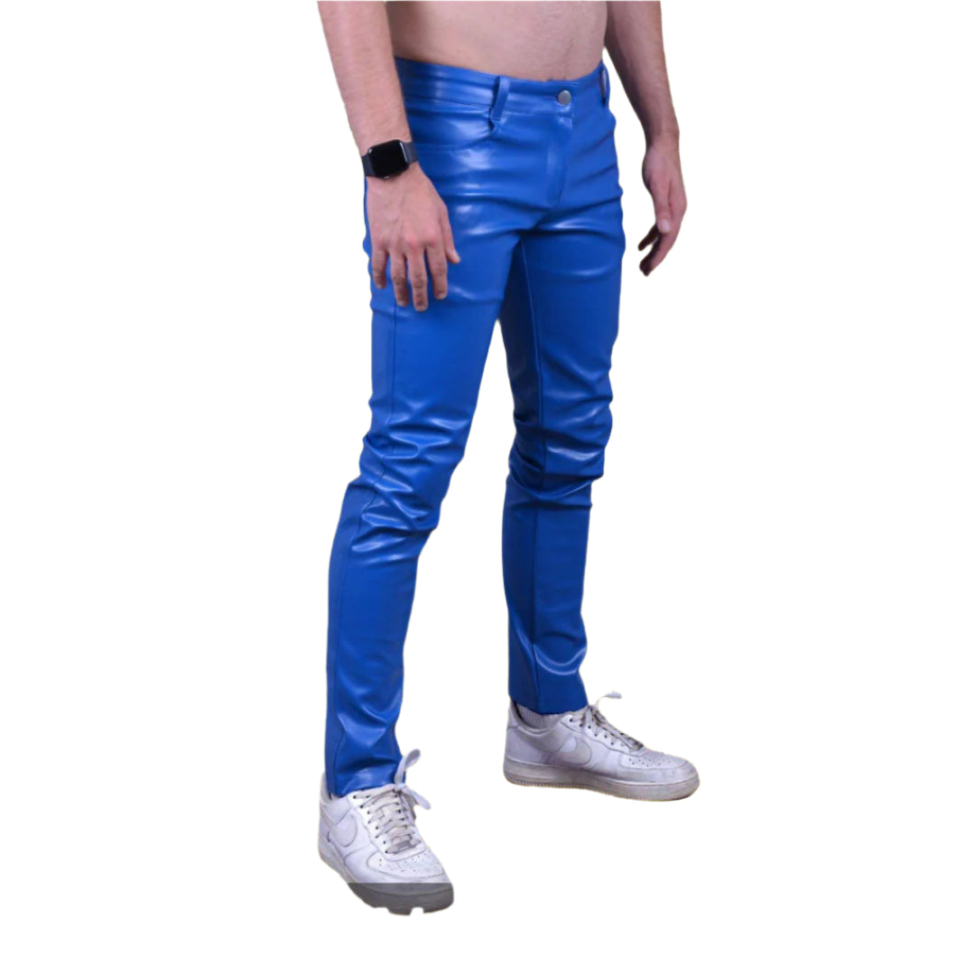 Men’s Slim Fit Leather Pants – 501 Style Cowhide Biker & Casual Trousers