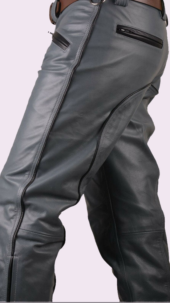 Men’s Grey Cowhide Leather Biker Pants – BLUF Style Trousers