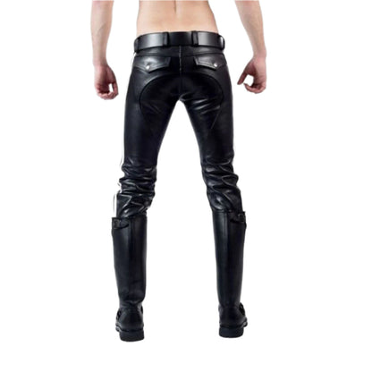 Men's Cowhide Leather Biker Pants – BLUF Style with Contrast Stripes