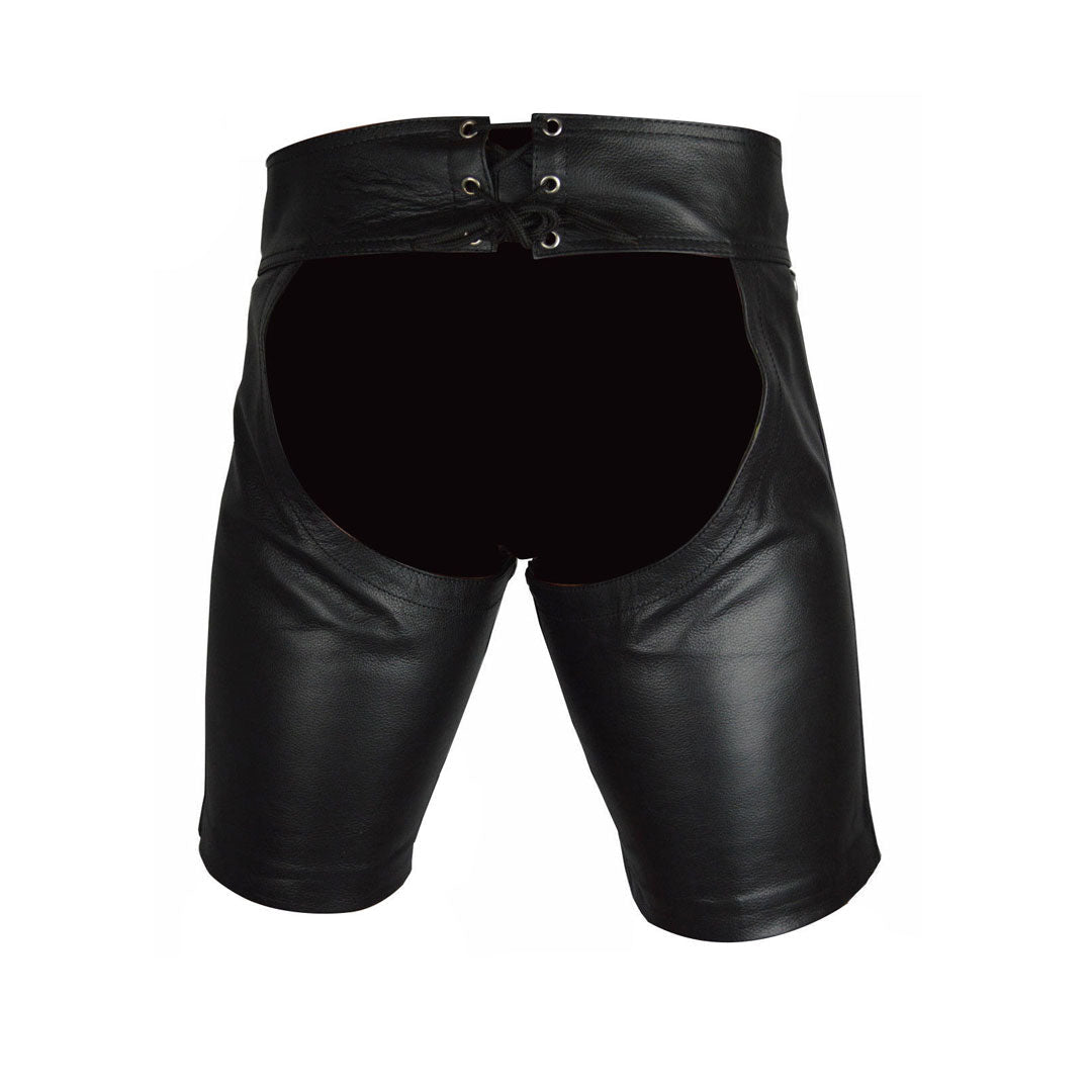 Men’s Cowhide Leather Chaps Shorts with Detachable Codpiece