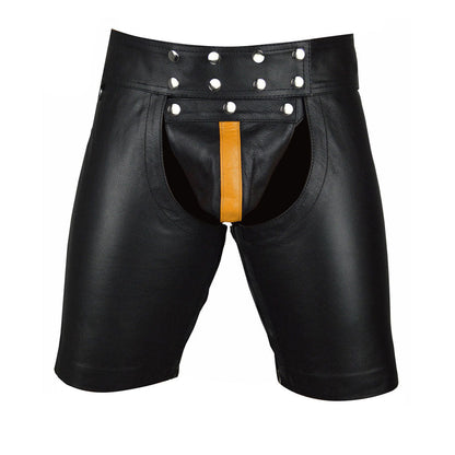 Men’s Cowhide Leather Chaps Shorts with Detachable Codpiece