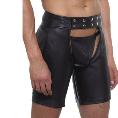 Men’s Leather Chaps with Detachable Jockstrap – Real Cowhide Fetish Shorts
