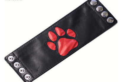 BDSM Leather Handcuffs – Colorful Bondage Cuffs with PAW Logo & 4-Button Closure