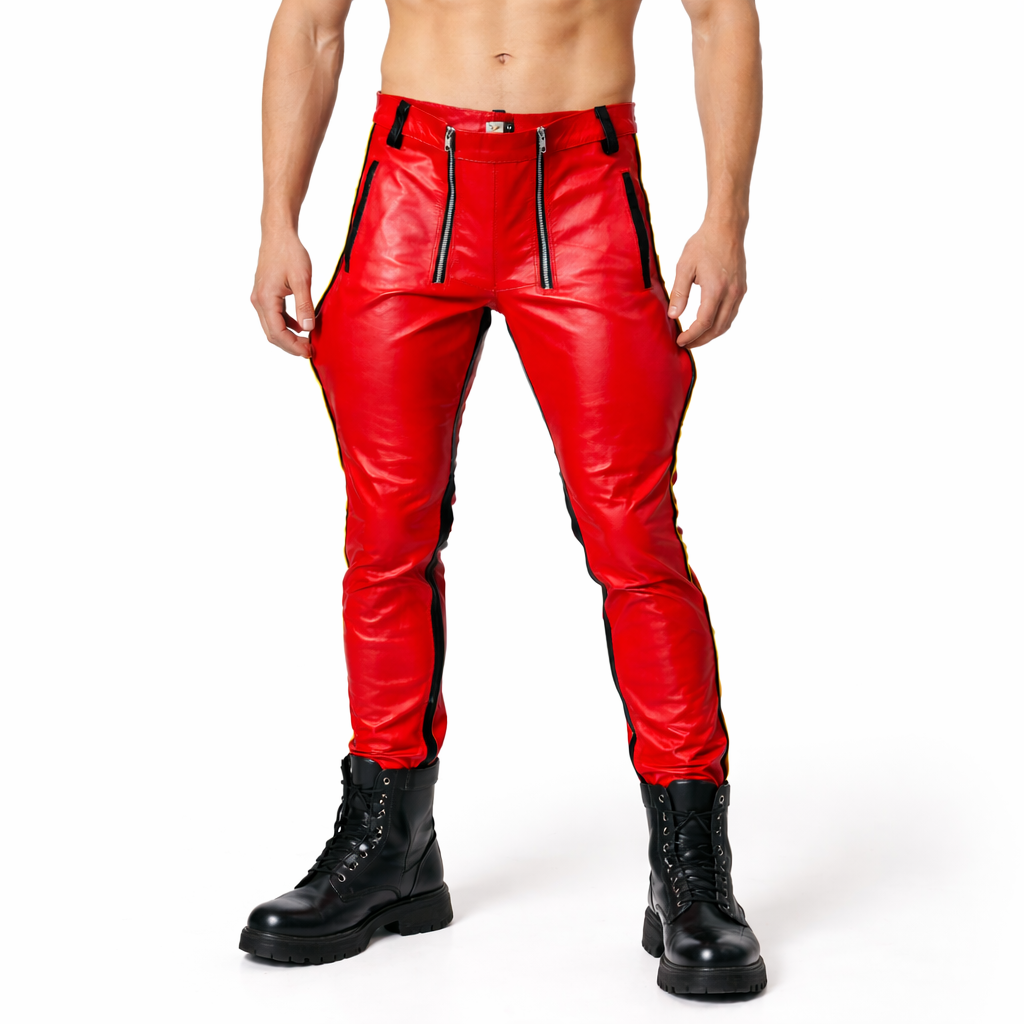 Men's Cowhide Leather Breeches – Carpenter Style with Contrast Stripes