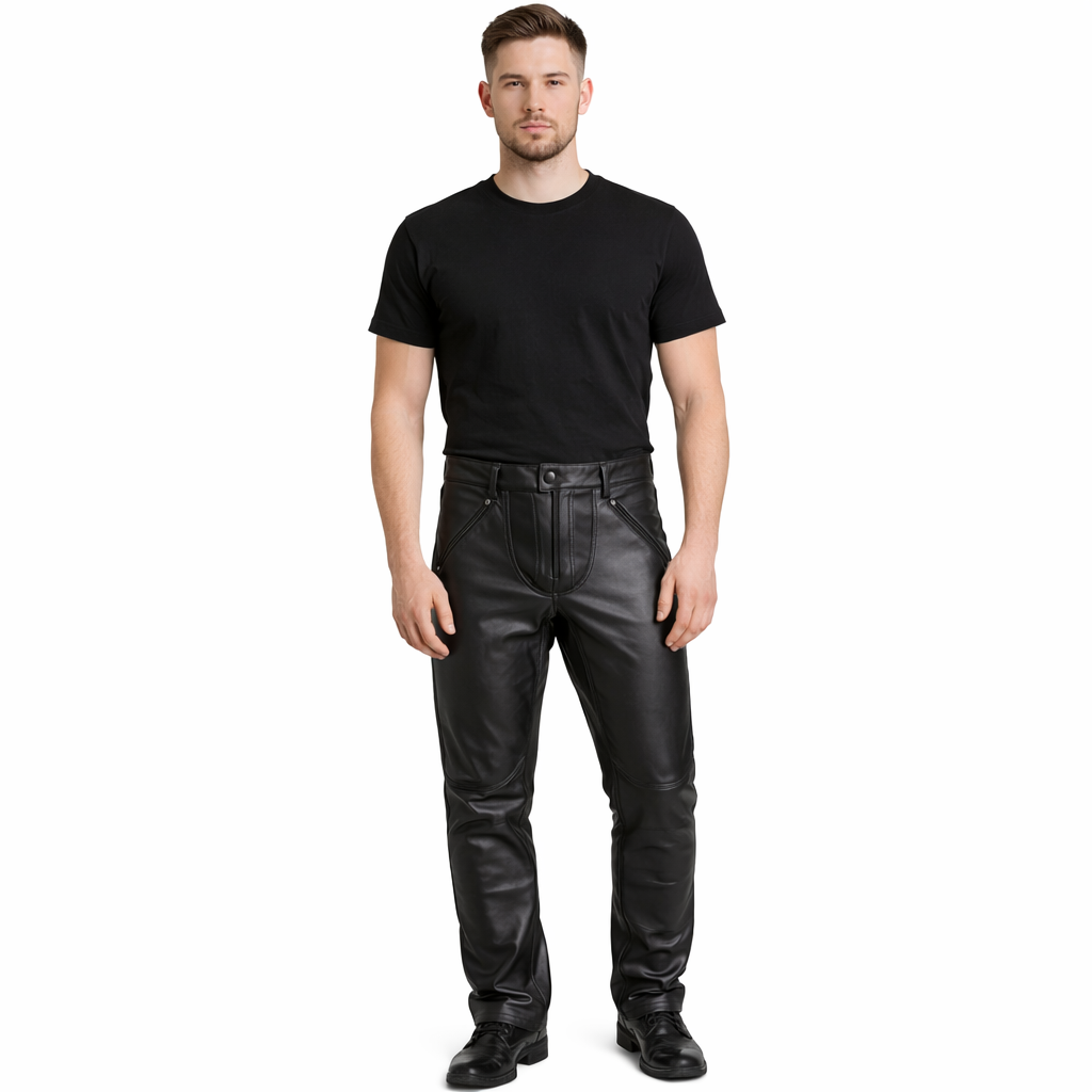 Men's Leather BLUF Pants with Exposed Zips & Saddle Seat
