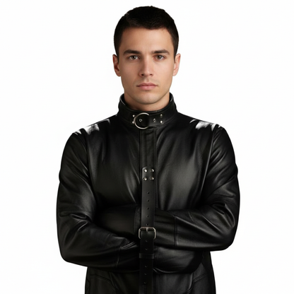 Men's Real Leather Heavy Duty Straitjacket – Adjustable Restraint Jacket