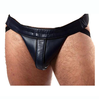 Men’s Leather Biker Chaps with Detachable Jockstrap & Belt Closure