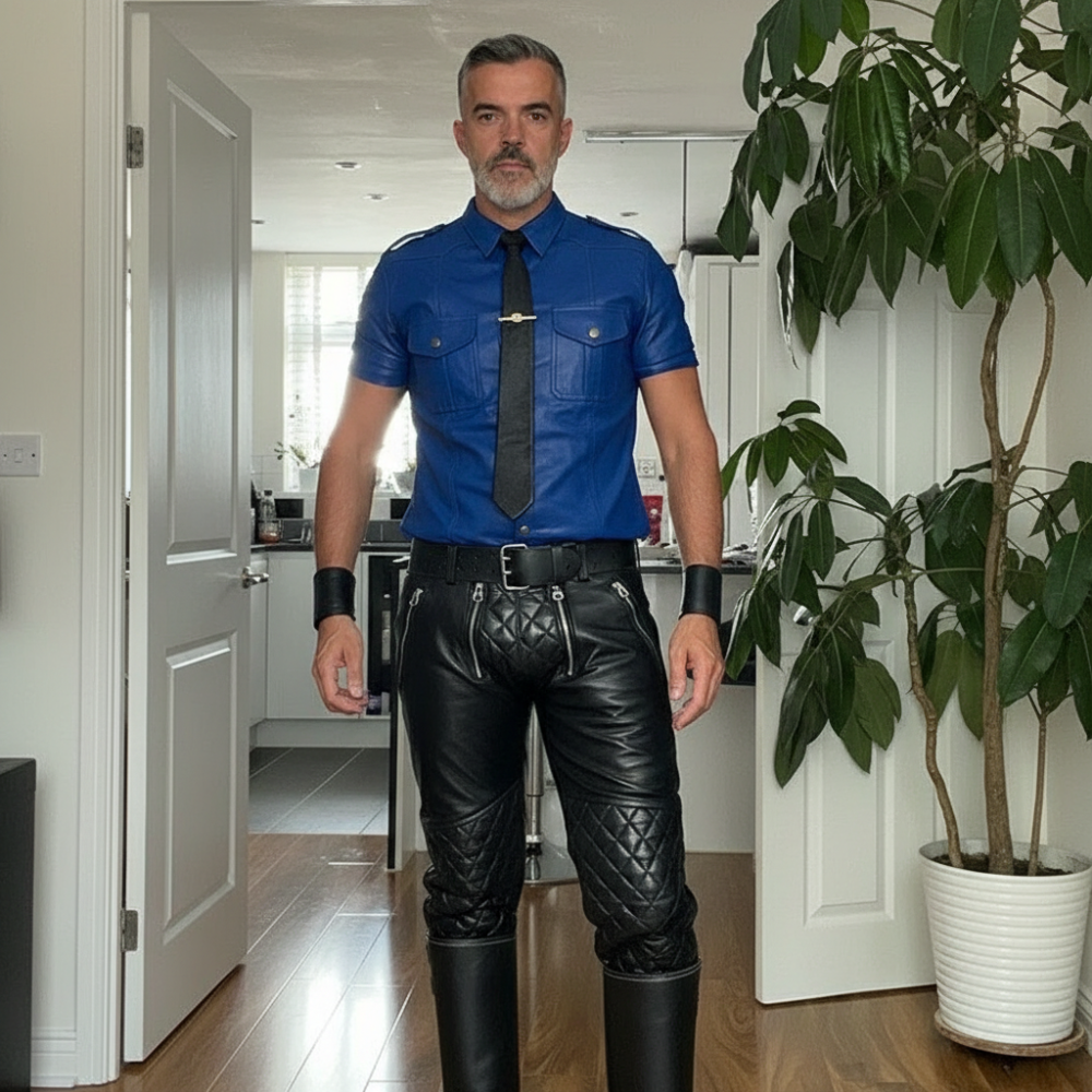 Men’s Quilted Cowhide Leather Carpenter Biker Pants