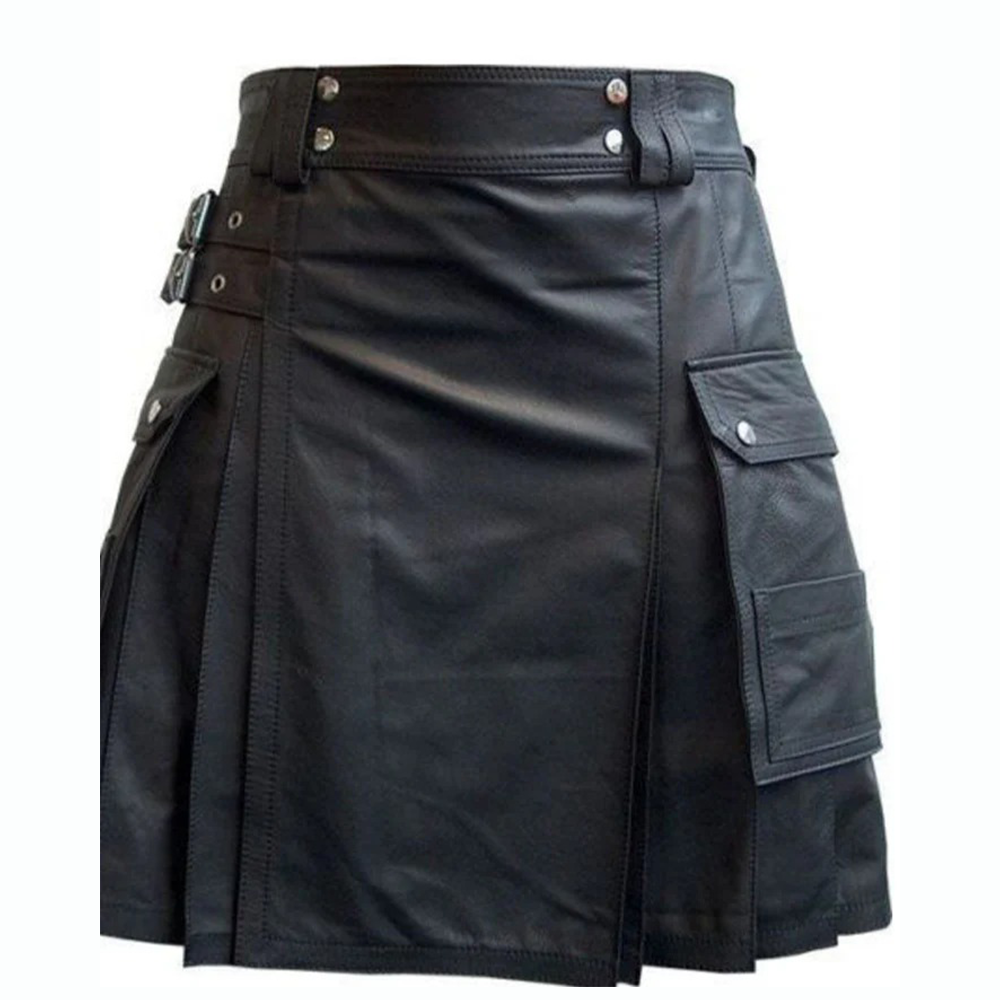 Men’s Real Leather Utility Kilt – Clubwear Style with Cargo Pockets