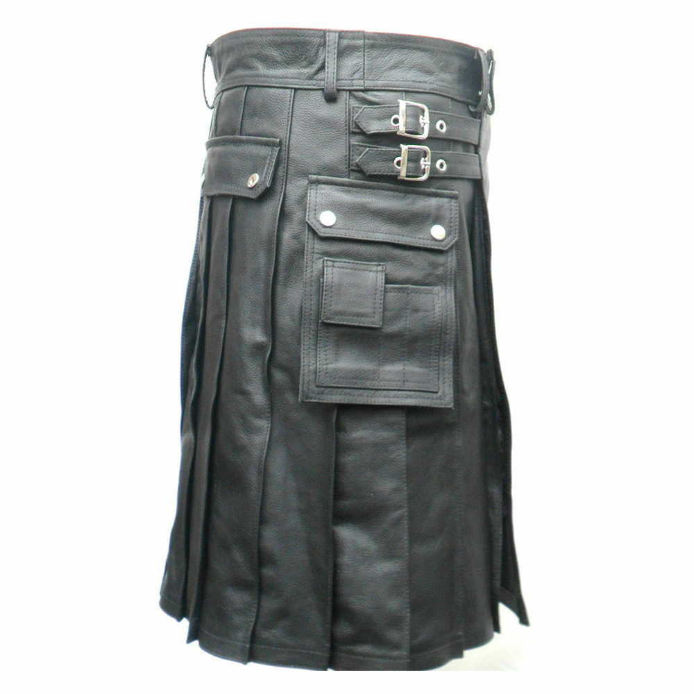 Men’s Real Leather Utility Kilt – Clubwear Style with Cargo Pockets