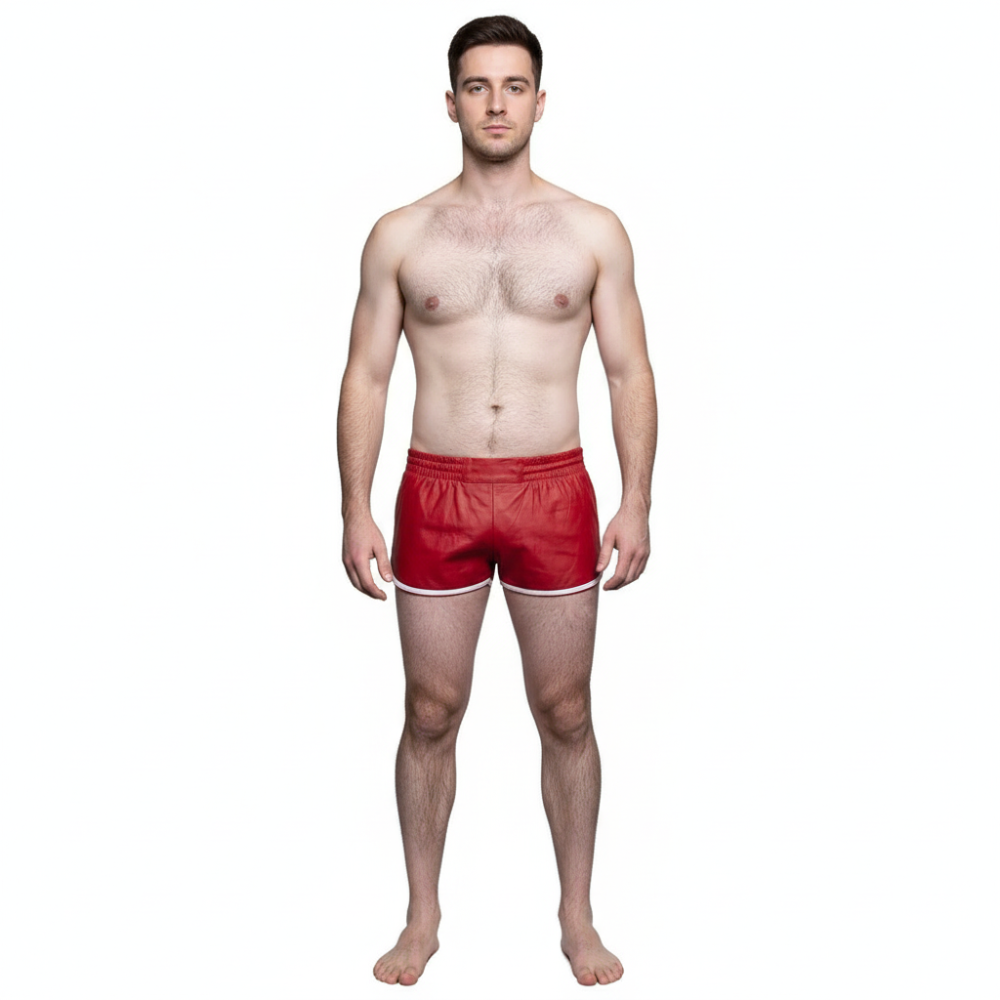 Men’s Red Lamb Leather Gym & Club Shorts