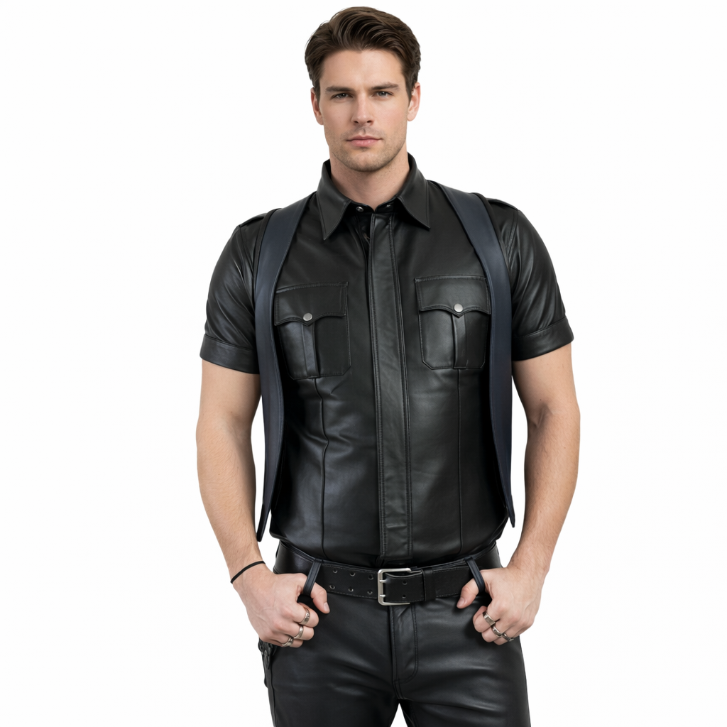 Men's Slim Fit Leather Bartender Vest – Quilted Back Cowhide Vest