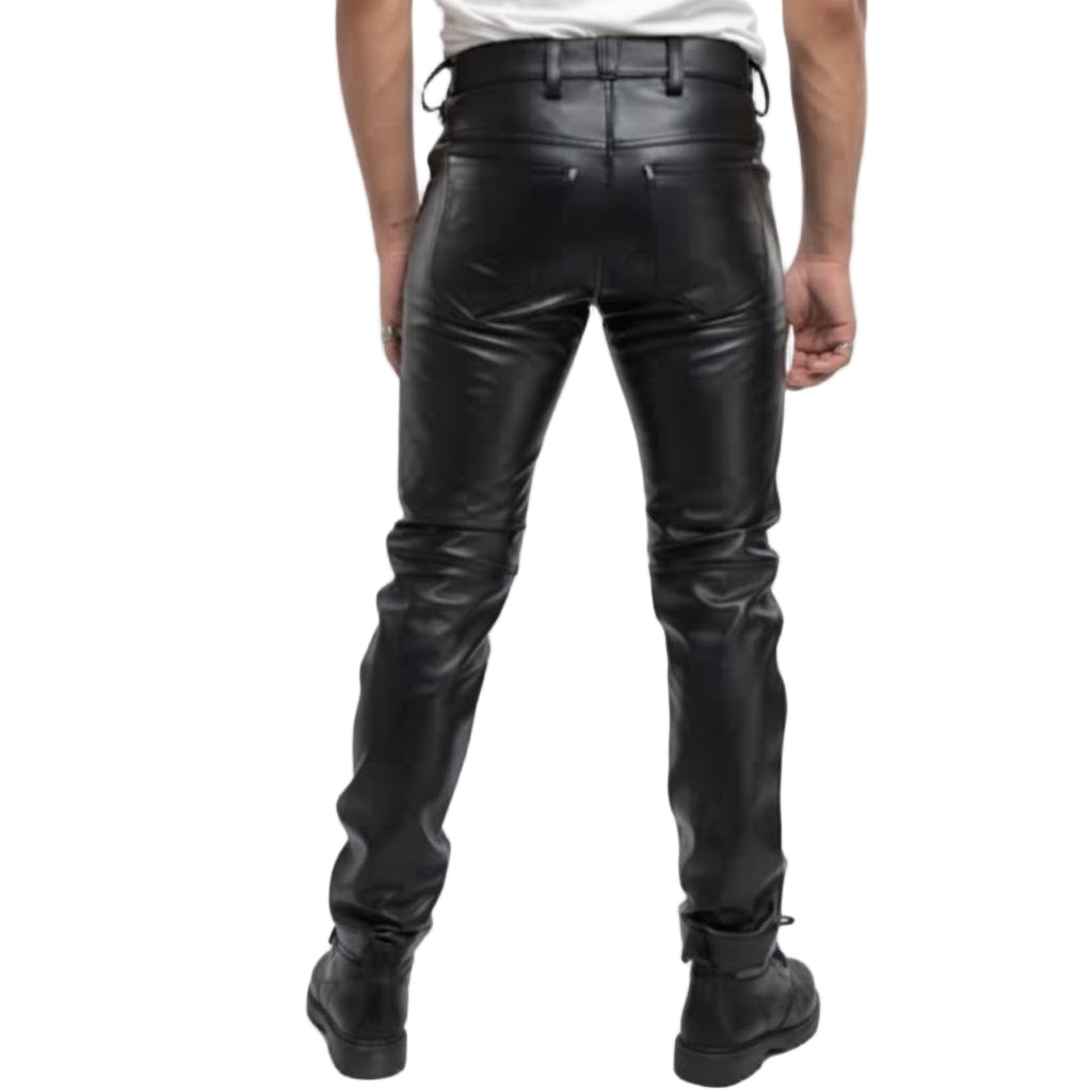 Men’s Cowhide Leather Biker Pants – 501 Style Motorcycle Jeans