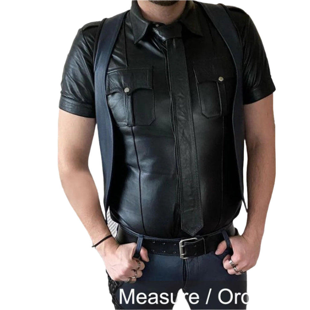 Men's Slim Fit Leather Bartender Vest – Quilted Back Cowhide Vest