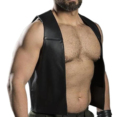 Men’s Real Leather Bartender Vest – Front Open Straight Cut Leather Vest