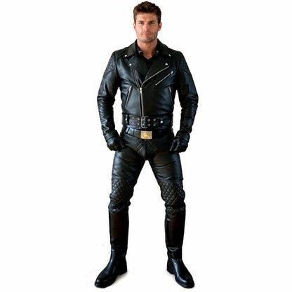 Men’s Quilted Cowhide Leather Biker Jacket & Pants Set – BLUF Outfit