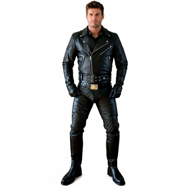 Men’s Quilted Cowhide Leather Biker Jacket & Pants Set – BLUF Outfit