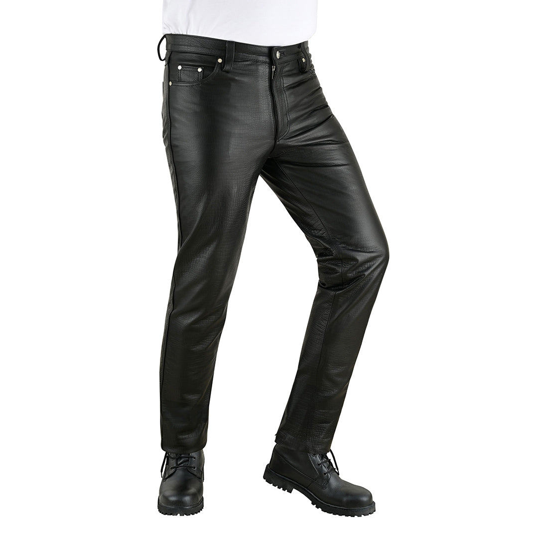 Men's Crocodile Print Cowhide Leather Biker Pants – 5 Pocket Style