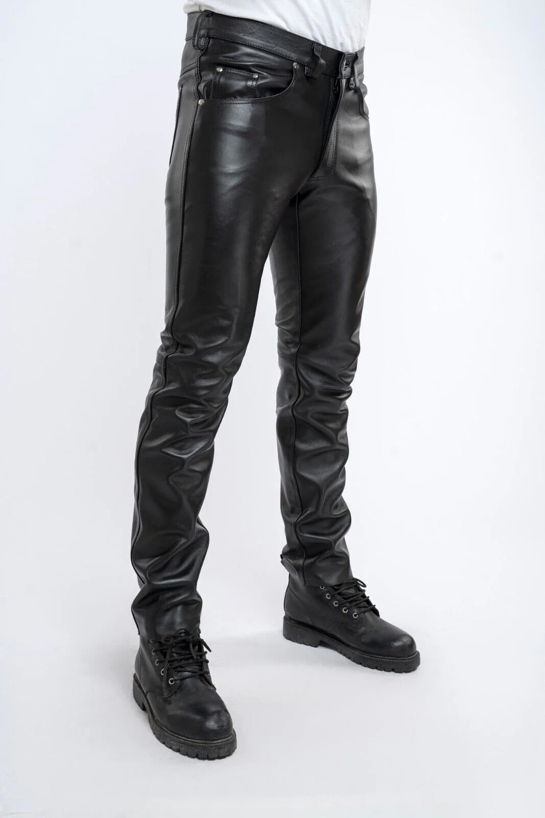 Men’s Cow Leather 501 Slim Fit Biker Pants – 5 Pocket Style