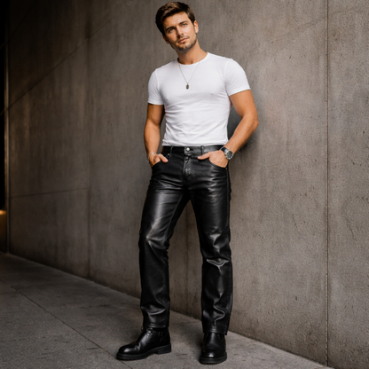Mens Real Leather Pants – Classic 501 Style | Street Ready & Built to Last