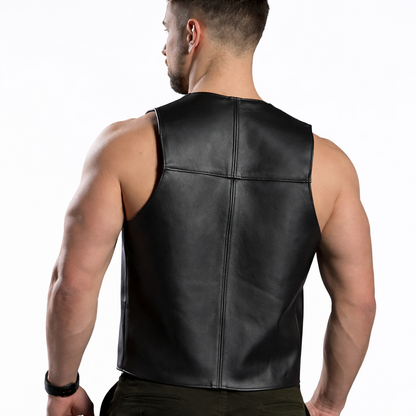 Men’s Real Leather Bartender Vest – Front Open Straight Cut Leather Vest