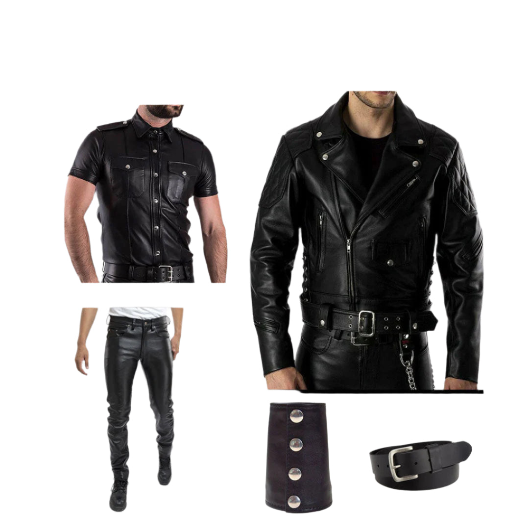 Men’s BLUF Police Custom Set – Real Leather Jacket, Pants, Shirt & Accessories