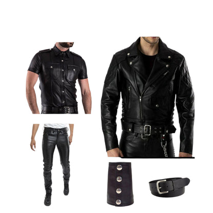 Men’s BLUF Police Custom Set – Real Leather Jacket, Pants, Shirt & Accessories